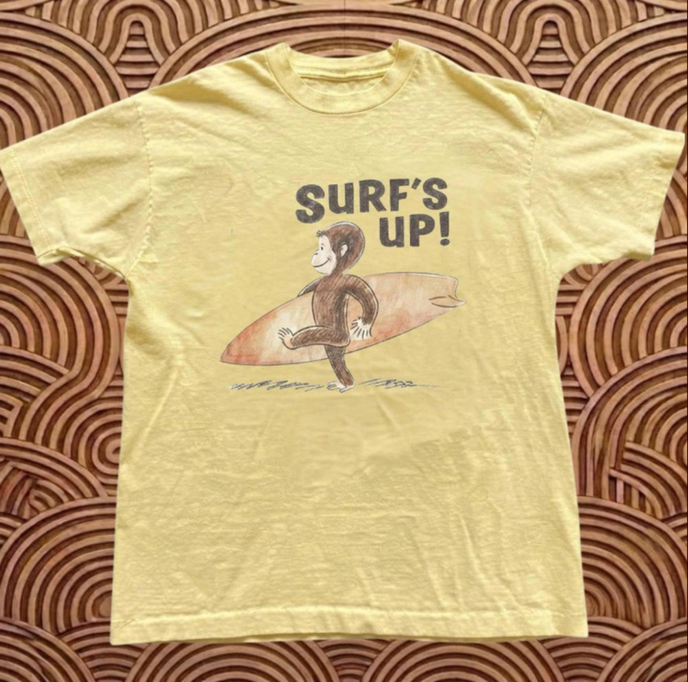 Curious George Surfs Up Whimsical Yellow T-Shirt